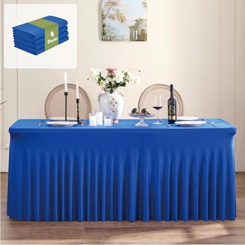 Leegleri 4 Pack Royal Blue Spandex Table Clothes for 6ft Rectangle Tables, Wrinkle Free Fitted Tablecloths for Parties, Weddings, Banquets, Baby Showers - Image 7