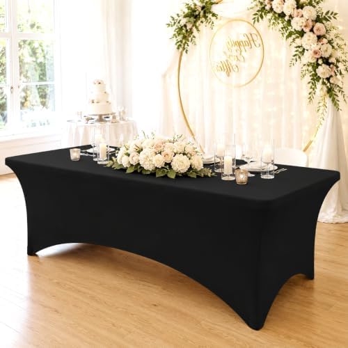 Smiry 2 Pack Spandex Table Cloth 6FT, Elastic Fitted Black Tablecloth - Image 6