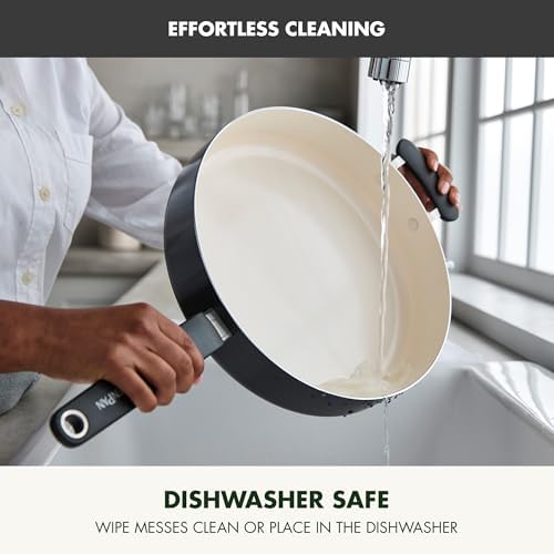 GreenPan Rio Advanced 5QT Saute Pan With Tempered Glass Lid, 5QT Ceramic Nonstick pan with Helper Handle, PFAS-Free, Induction Ready, Dishwasher and Oven Safe, Black - Image 7