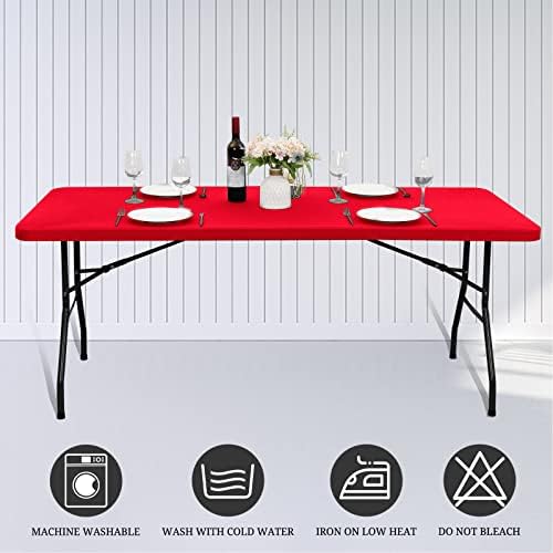6 Pack Stretch Table Top Cap Cover, Red, 30" x 72" - Image 6