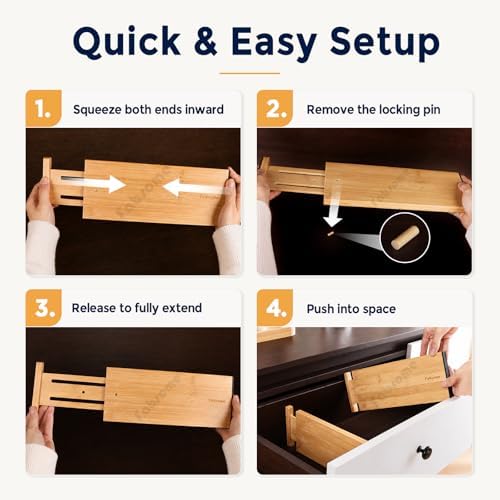 Fabsome Drawer Divider 6 Pack, Bamboo Kitchen Dividers Organizers Adjustable 17''-22'', Wooden Dresser Separators for Nursery Organization Clothes Socks Underwear Baby Clothing, with Soft Foam Ends - Image 7