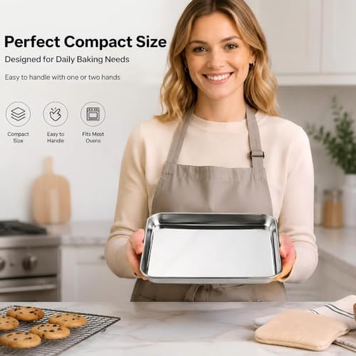 Stainless Steel Baking Sheet, 10.4" x 8" Cookie Sheet Pan, 1-Pack | Small Toaster Oven Tray for Baking, Healthy & Non-Toxic, Easy Clean & Dishwasher Safe - Image 6