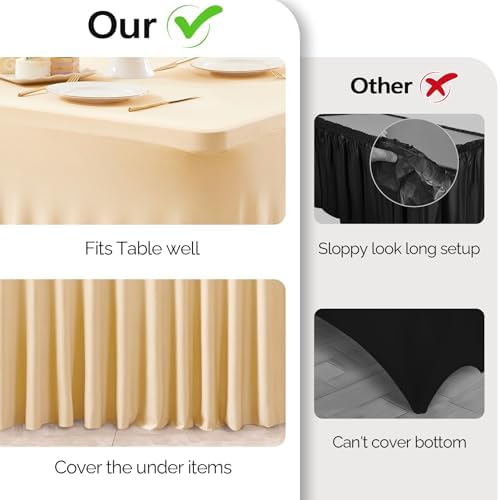 Wish Care 6 Pack Stretch Spandex Table Clothes for 8 Foot Rectangle Tables, 8FT Wrinkle Free Fitted Tablecloths Ruffles Design Table Cover for Party, Banquet, Wedding and Events - Image 7