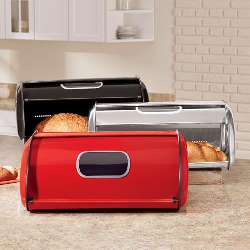 Montgomery Ward Window Breadbox for Kitchen Countertop, Gold Honey | Countertop bread box with clear viewing window, rear air vents, and durable metal construction bread and baked goods storage - Image 2