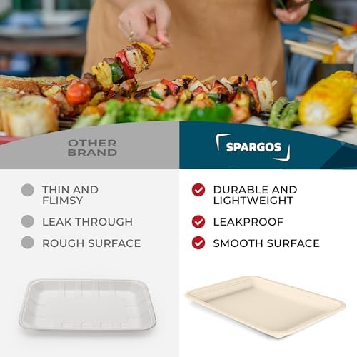 SPARGOS 14 Inch Rectangle Paper Trays, 100 Pack Crawfish and BBQ | 100 heavy duty 14-inch rectangle trays, compostable. Disposable plates for crawfish, party, BBQ and holiday serving. - Image 6