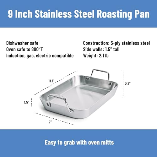 Misen Stainless Steel Roasting Pan with Handles - Versatile 5-Ply Design, Easy Grip Handles, Multi-Functional Cooking, Ideal for Baking, Searing, & Roasting, Superior Heat Conduction, Premium - 9" - Image 7