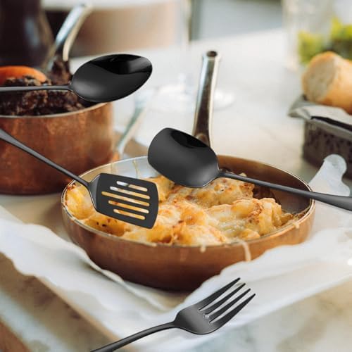 Black Utensils Catering Set 11-Piece Stainless Steel Spatula Turner Serving Spoon Fork Skimmer Ladle Cake Server Cutter, Buffet Banquet Kitchen Restaurant Hostess Set Easy to Clean - Image 6