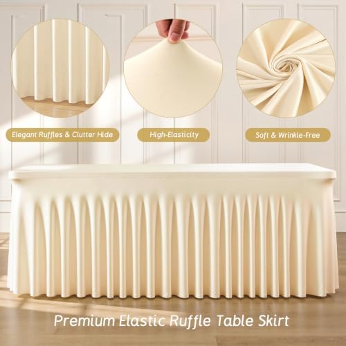 Besutolife Champagne Spandex Tablecloth for 6ft Rectangle Tables 2 Packs- Wrinkle-Resistant, Stretchable, Machine Washable - Perfect for Weddings Banquets Birthday Parties Events - Image 6