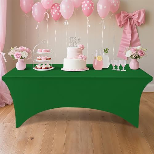 Smiry 5Pack Spandex Table Cloth 6FT, Elastic Fitted EmeraldGreen Tablecloth - Image 6
