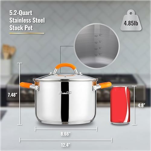 Ciwete Stainless Steel Stock Pot, 5.2 Quart Soup Pot with Lid, Heavy-Duty Thick Bottom Induction Cooking Pot for Pasta, Stew & Simmering, Even Heating, Compatible with All Cooktops, Dishwasher Safe - Image 6