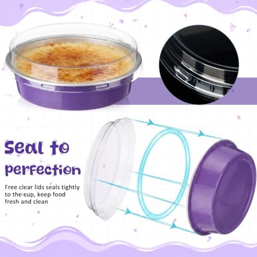Yinder 120 Pcs 8 oz Disposable Creme Brulee Ramekins with Lids, 4 Inch Mini Pie Tins Aluminum Foil Pie Tart Cake Baking Pans Individual Round Containers Oven Safe(Purple) - Image 7
