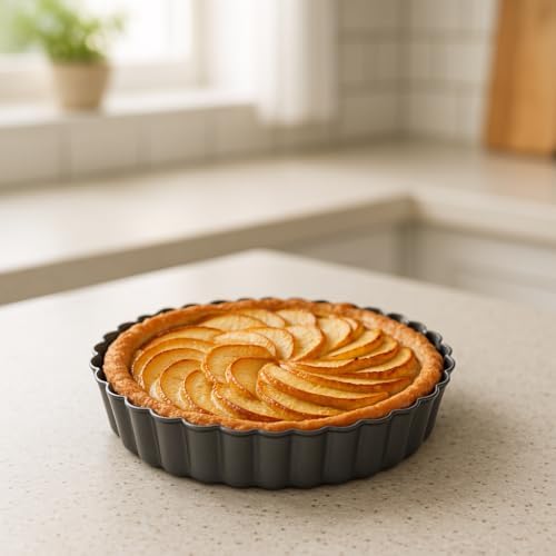 Set of 3 Deep Dish Pie Pan with Removable Bottom - Fluted Carbon Steel Tart Pan for Quiche Lorraine & Pies - Crispy Crust Baking Dish for Home Bakers - 7.87, 9.44 and 11 inches - Image 7