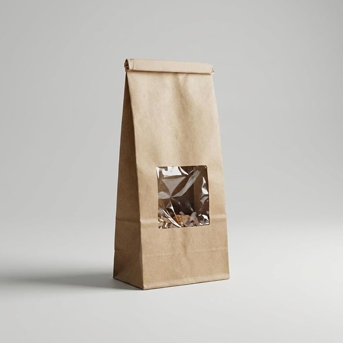 AwePackage Compostable Natural Kraft Paper Tin Tie Bag with Window (100, 14-16 oz) - Image 8