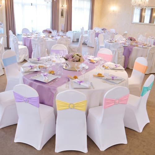 Newwiee 48 Pieces Spandex Stretch Chair Sashes with Buckle,Macaron - Image 6