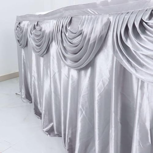Efavormart Silver Satin Double Drape Table Skirt for Kitchen Dining Catering Wedding Birthday Party Decorations Events 14ft - Image 7