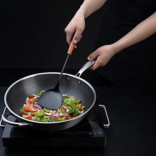 FJNATINH 17inch Wok Spatula and Ladle, Skimmer Spoon, Slotted Turner Spatula Set 304 Stainless Steel Kitchen Utensils Sets, 4-Pieces Cooking Utensils Tools Wok Accessories - Image 7