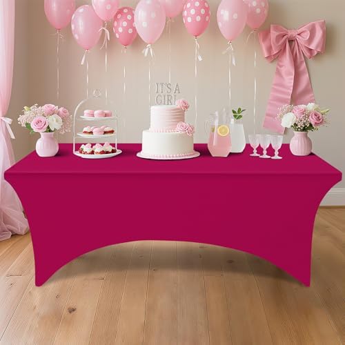 Smiry 2 Pack Spandex Table Cloth 5FT, Elastic Fitted Fuchsia Tablecloth - Image 6