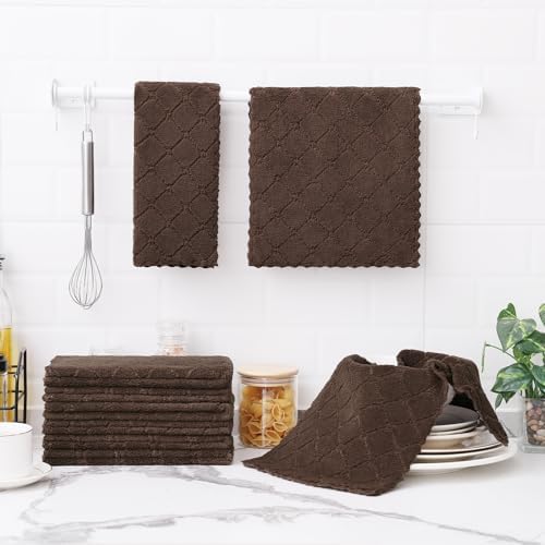 Homaxy 12 Pack Super Soft Absorbent Dish Towels, 10" x 20", Brown - Image 6
