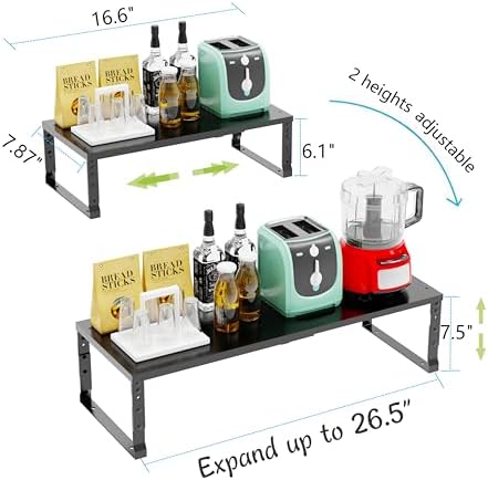 Jojocross Expandable Stackable Spice Rack Organizer for Kitchen Cabinet,Adjustable Counter Shelf, countertop, Pantry,Cupboard,Bathroom,Bedroom(3Packs/Black/Medium) - Image 6