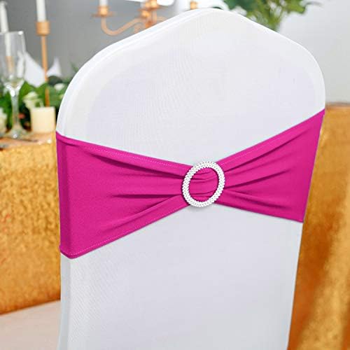 Peomeise 50pcs Fuchsia Spandex Chair Sashes with Buckle Slider for Wedding, Party Decoration - Image 7