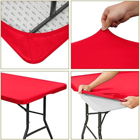 10 Pack Stretch Table Top Cap Cover, Red, 30" x 72" - Image 6