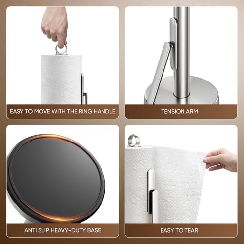 theaoo Heavy-Duty Paper Towel Holder with Tension Arm, Countertop(1,Silver) - Image 6