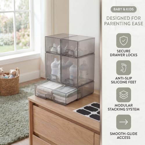 5 pack baby bottle storage organizer - clear acrylic stackable storage drawers with handles for baby bottles, kitchen countertop, pantry and vanity - Image 6