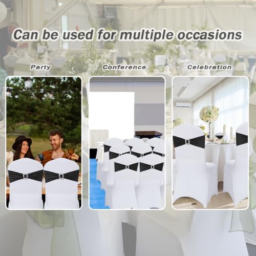Joccun 120 PCS Spandex Chair Sashes Bows Stretch Chair Cover Band with Buckle Slider Universal Elastic Chair Ties for Wedding Banquet Party Event Decoration (Black) - Image 7