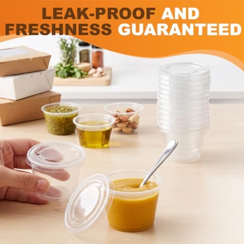 Maxdot 600 Pack 4 oz Containers with Lids Plastic Portion Cups Bulk Mini Disposable Souffle Container Cup Sauce Condiment Leak Proof Shot Lunch Small Portion Box Travel Party Dinner Sauce Salad - Image 6