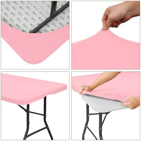 6 Pack Stretch Table Top Cap Cover, Pink, 30" x 72" - Image 6