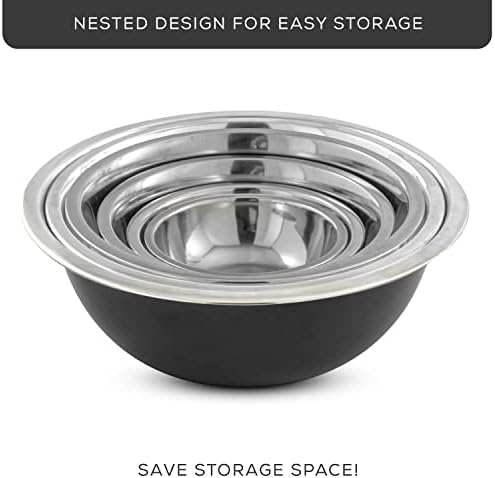 JoyJolt Stainless Steel Mixing Bowl Set - 6 Piece Nesting Bowls, 5qt to 0.5qt, Black, Perfect for Dough, Batter & Baking - Image 7