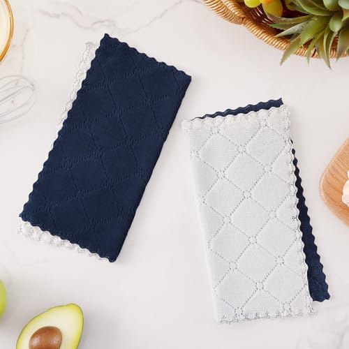 Homaxy 12 Pack Super Soft Dish Cloths, 10" x 10", Navy Blue & White - Image 6