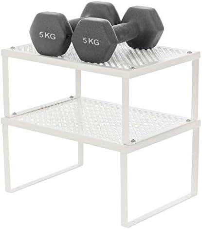 SONGMICS Expandable Spice Racks Bundle, Set of 4 Metal Kitchen Counter Shelves and Set of 4 Metal and Bamboo Spice Racks, Stackable Cabinet Shelf Organizers, White and Natural UKCS006W01 and UKCS010N0 - Image 7