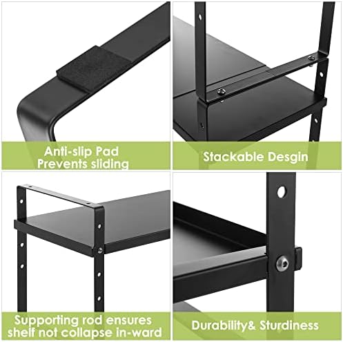 Across-Star Expandable Cabinet Shelf Organizer Rack, Stackable Kitchen Countertop Organizer Storage Shelves, Adjustable Height Pantry Counter Shelf Riser Spice Rack (Black, 2 Pack) - Image 6