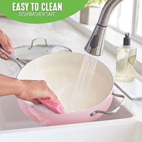 GreenLife Artisan Healthy Ceramic Nonstick, 5QT Saute Pan Jumbo Cooker with Helper Handle and Lid, Stainless Steel Handle, Induction, PFAS-Free, Dishwasher Safe, Oven Safe, Pink - Image 7