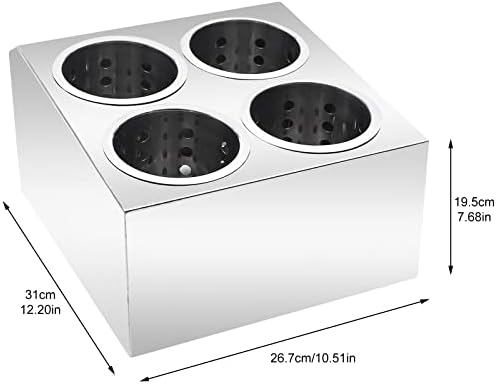 Stainless Steel Utensil Holder, Double Row 4 Holes Commercial Cylinder Flatware Silverware Utensil Holde, Countertop Silverware Organizer for Restaurant Hotel Buffet - Image 7