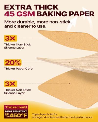 Katbite 200Pcs 12x16 In Unbleached Parchment Paper for Baking, Precut Parchment Paper Sheets, Heavy Duty Flat Baking Paper, Half Sheet Baking Sheets for Baking Cookies, Cooking, Air Fryer, Oven | Heavy Duty and Non-Stick Extra Strong Parchment Paper Sh... - Image 6