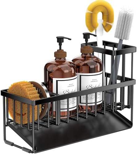Cisily Extra Large Kitchen Sink Caddy Organzier with High Brush Holder, Sponge Holder for Sink, 304 Rustproof Stainless, Kitchen Countertop Soap Dispenser Organizer For Decor and Accessories - Image 6