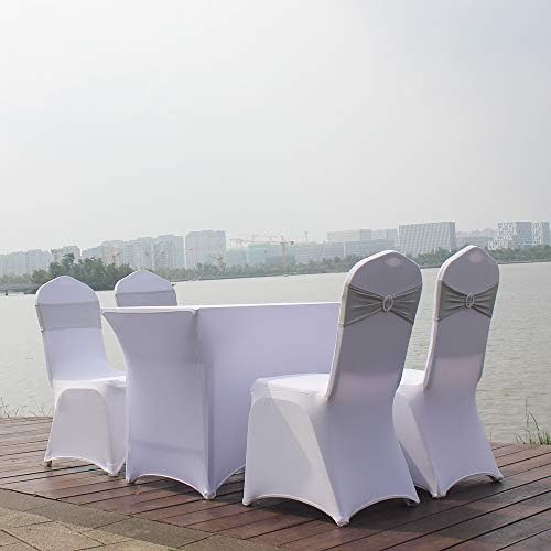 50pcs Grey Stretch Chair Sashes with Buckle for Christmas Wedding Party Banquet Birthday Anniversary Ceremony Reception Celebration Decoration Elastic Spandex Chair Cover Bow Ribbons - Image 5