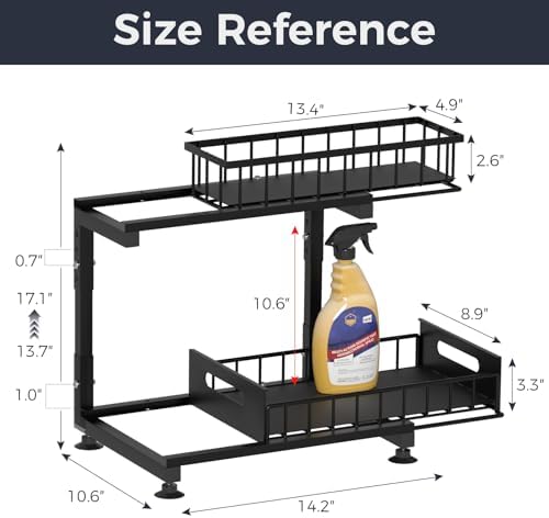 Saydear 2-Pack L-Shaped Under Sink Organizer, 2-Tier Pull-out Cabinet Rack - Image 6