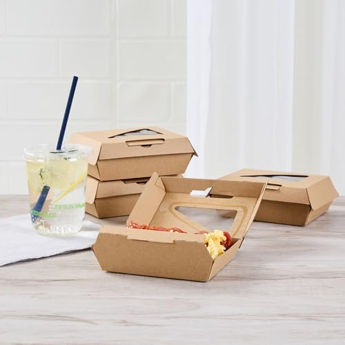 Restaurantware Clamshell Food Container 100 Count 4 x 5 x 2 Inches Paper Corrugated Take-Out Box Disposable Kraft Greaseproof Food Box For Burgers And Sandwiches - Image 6