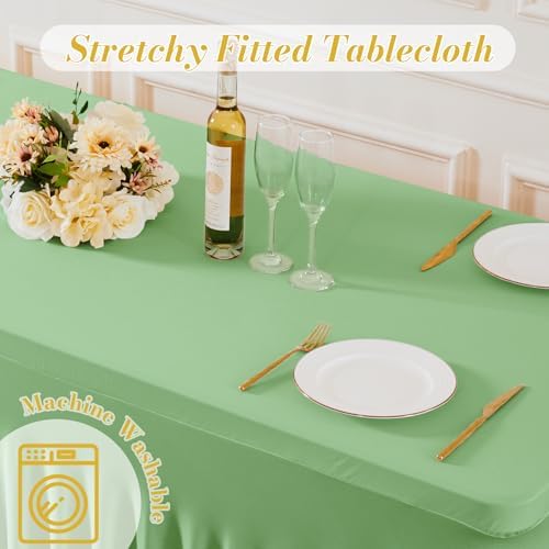 gogoparti 6 Pack Spandex Sage Green Fitted Table Cloth for 6ft Rectangle Tables Sage Green Stretch Tablecloth Table Covers Skirt Banquet Wrinkle Free Tablecloths for Parties Wedding - Image 7