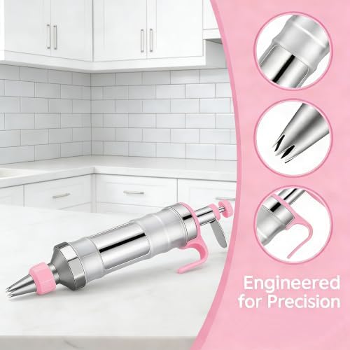 Gawren-H&E 209 PCS Cake Decorating Kit, Baking Supplies tools for beginner | Cake Decorating Supplies with Icing Dispenser Gun,Piping Bags and Tips Set,Scrapers and more-Frosting Piping Kit(Light Pink) - Image 7