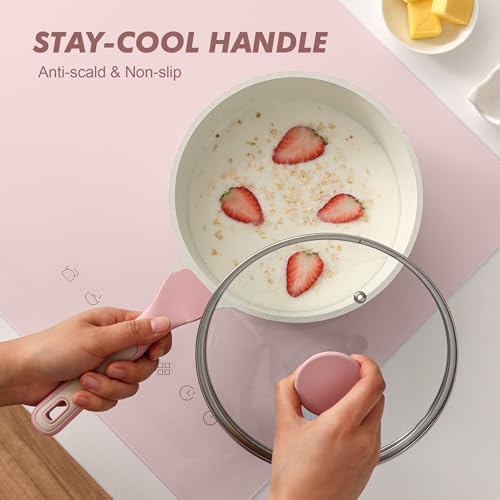 SENSARTE Ceramic Nonstick Saucepan with Lid 1.5 QT, PTFE/PFAS Free, Pink - Image 7