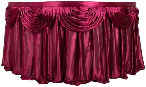 Efavormart Burgundy Satin Double Drape Table Skirt for Kitchen Dining Catering Wedding Birthday Party Decorations Events 14ft - Image 7