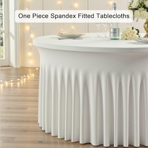 Outpain 6 Pack Spandex Ivory Round Tablecloths for 60in Tables, 120Inch Stretchy Fitted 5FT Round Table Clothes,Wrinkle Free Table Cover with Skirt for Wedding Party Dining Banquet - Image 6