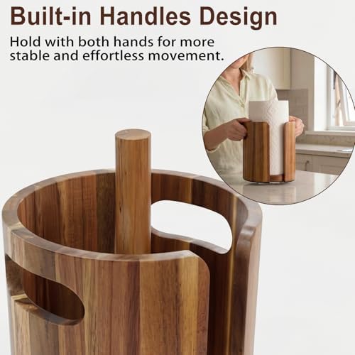 Acacia Wood Paper Towel Holder for Countertop with Splash Guard & Handles - Image 7