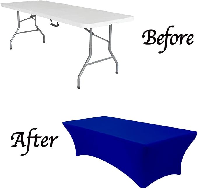 MDS® Pack of 2 Spandex Tablecloth 8FT Tight Fitted Stretch Table Cover – Washable Wrinkle-Free Reusable Elastic Patio Tablecloth for Wedding, Party, Banquet, Trade Show, Event Décor - Royal Blue - Image 5