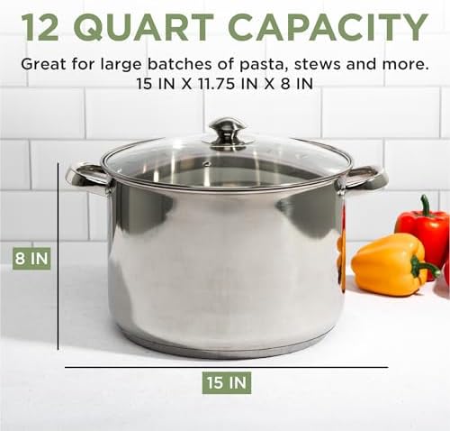 Ecolution Pure Intentions Stock Pot - Features Tempered Glass Lid, Stay-Cool Handles, and Encapsulated Bottom - Oven Safe - Curbside Recyclable Stainless Steel - 12 Quarts - Image 6