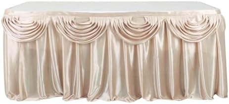 Efavormart Beige Satin Double Drape Table Skirt for Kitchen Dining Catering Wedding Birthday Party Decorations Events 14ft - Image 7